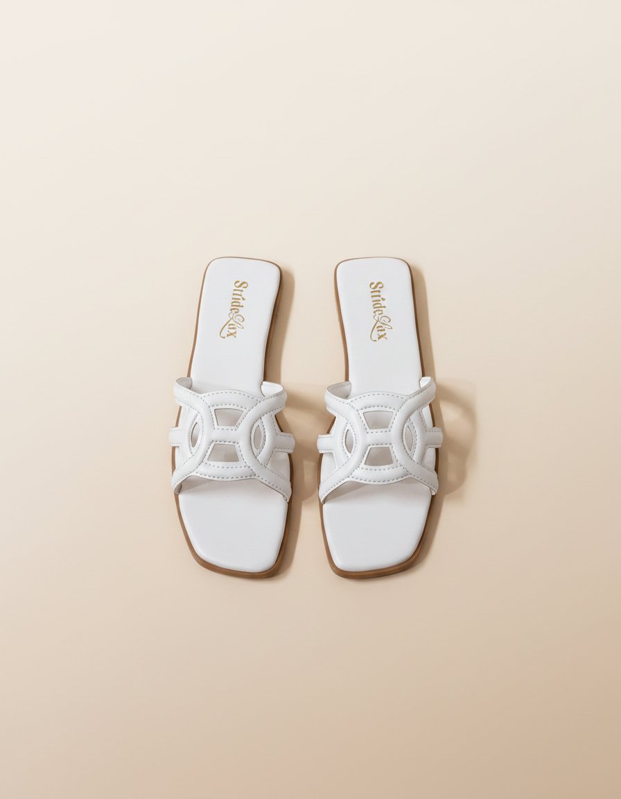StrideLux White Women’s Flat Slide Sandals