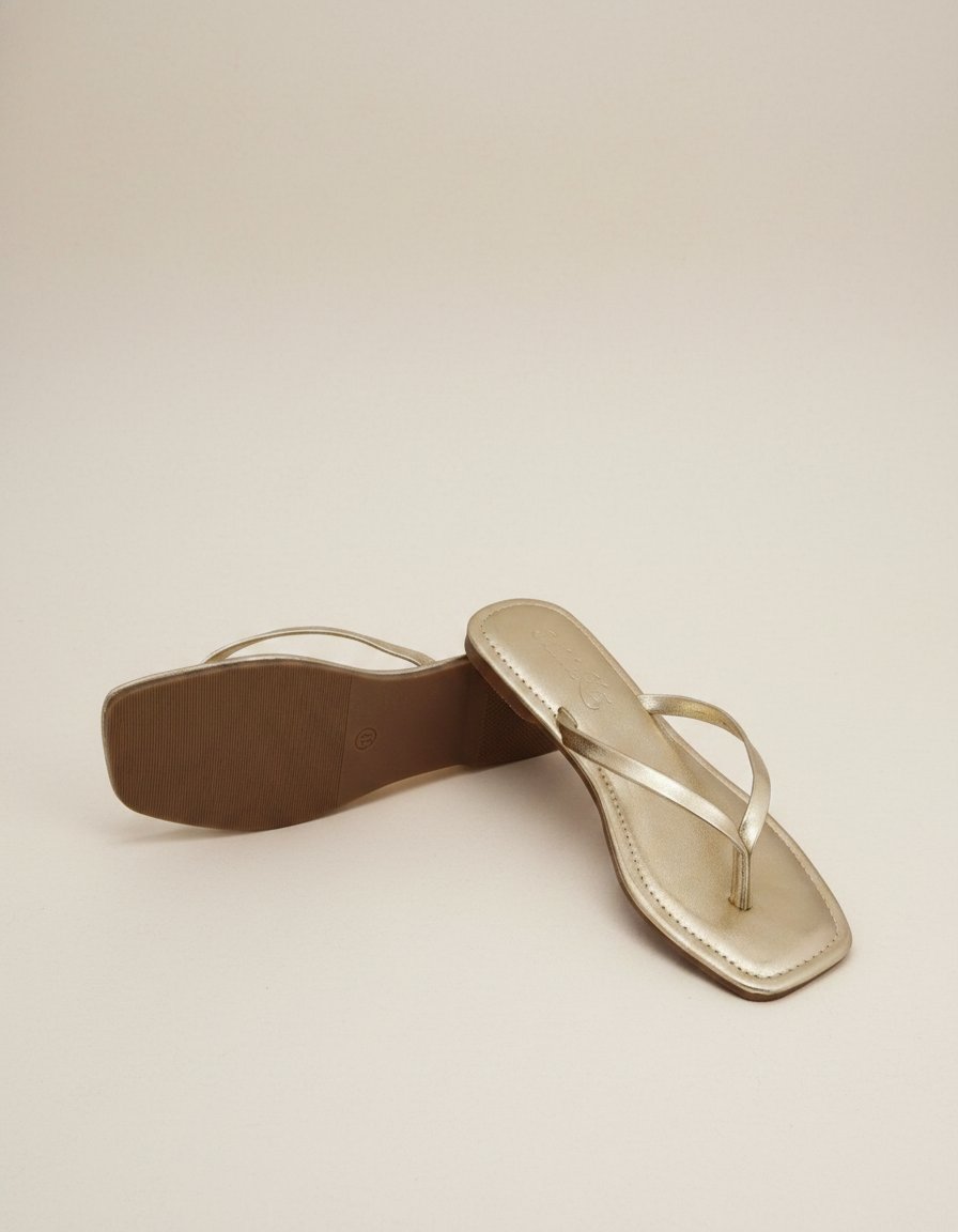 Liora Metallic Thong Flats – Champagne Gold - Image 8