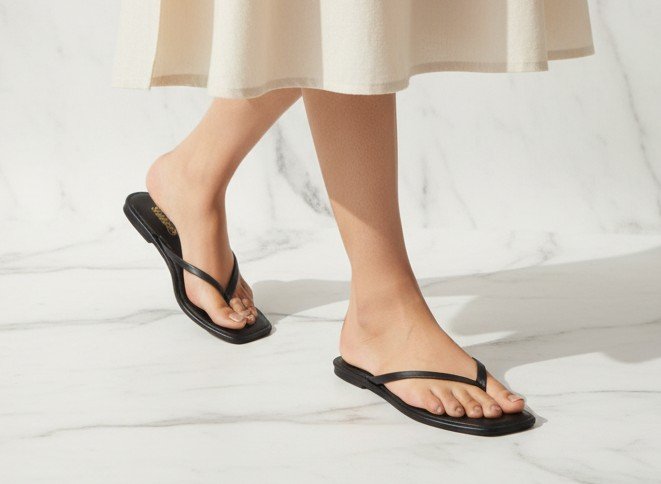 Liora Minimal Thong Flats – Classic Black