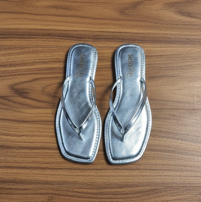 Liora Metallic Thong Flats – Silver Mist