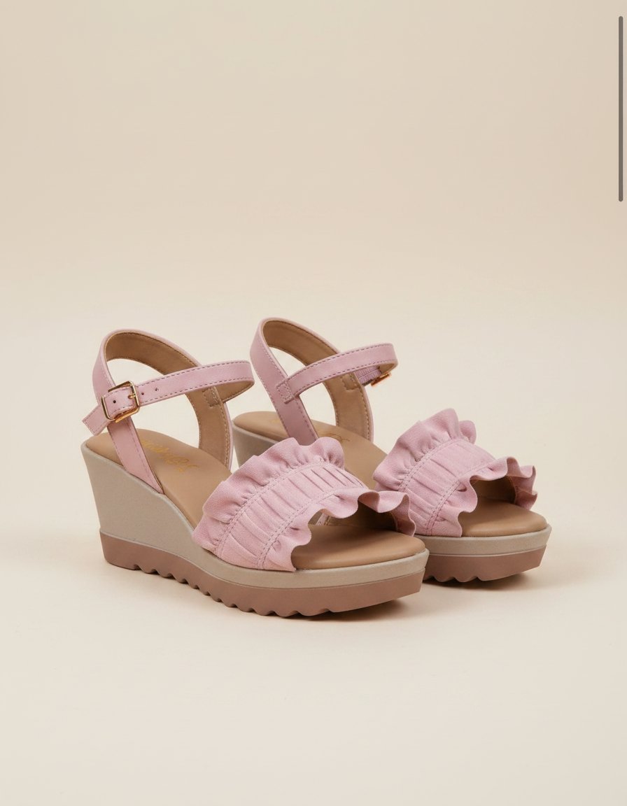 StrideLux FLORA Ruffle Wedge Sandals – Blush Pink - Image 6