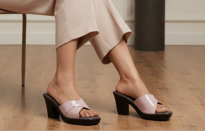 Amara Gloss Cross Strap Block Heels – Blush Mauve - Image 9