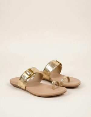 Women’s Metallic Gold leather Toe-Ring Slide Sandals