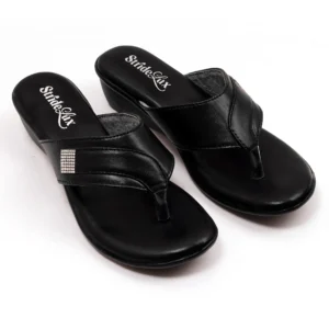 Nyla Embellished Thong Wedge Slides – Classic Black
