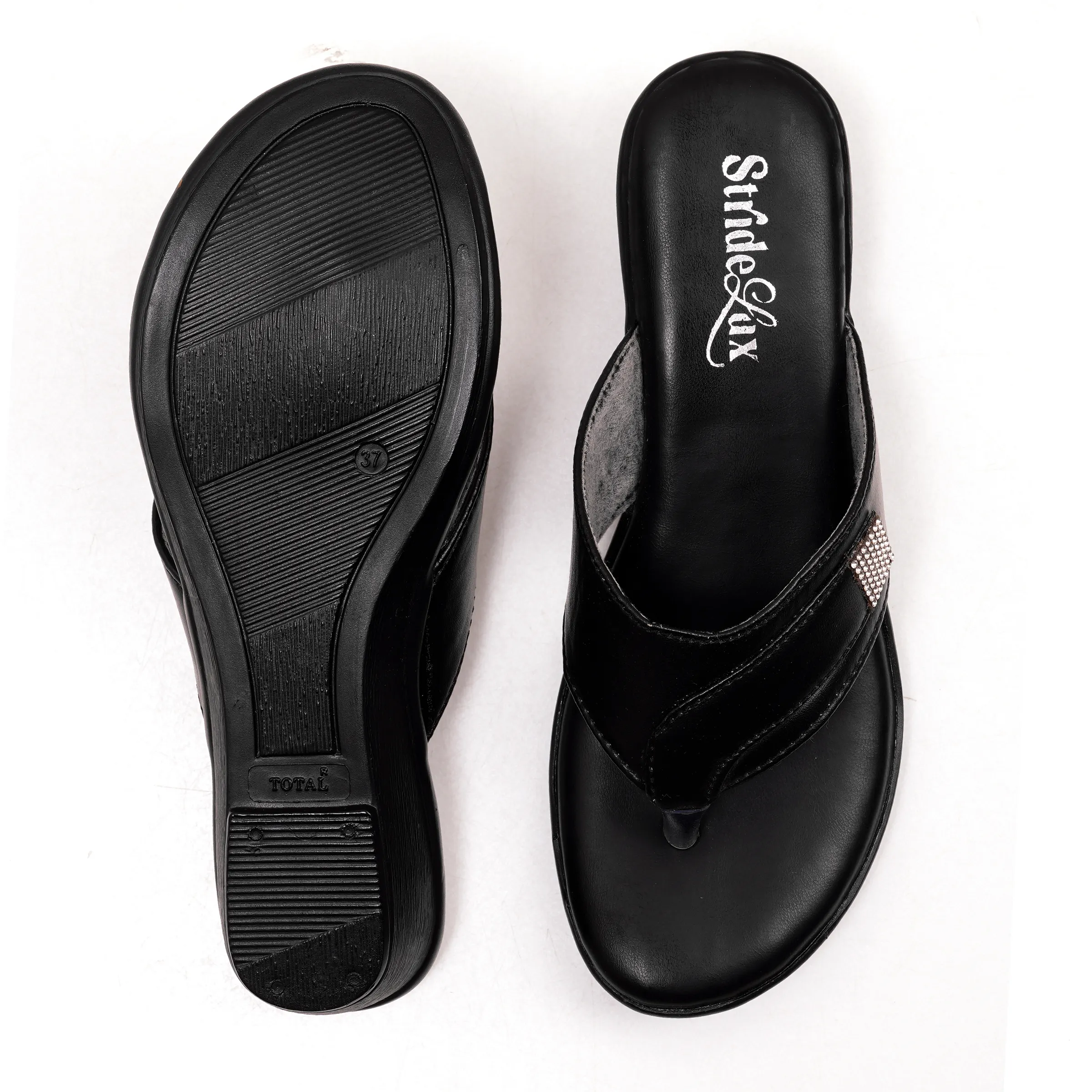 Nyla Embellished Thong Wedge Slides – Classic Black