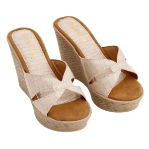 Aveline Cross-Strap Wedge Slides – Ivory Beige