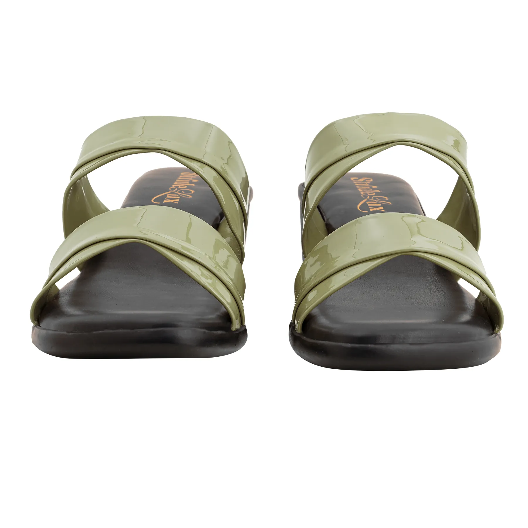 Elina Glossy Dual-Strap Block Heel Slides – Olive Green - Image 3