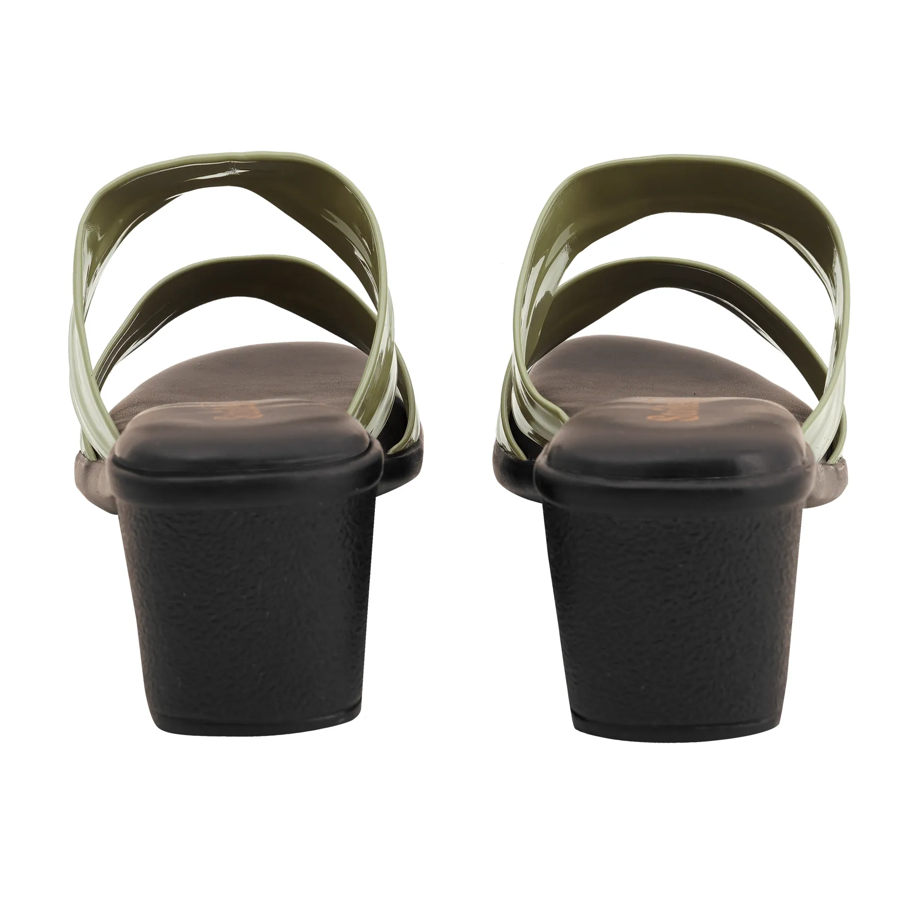 Elina Glossy Dual-Strap Block Heel Slides – Olive Green - Image 4