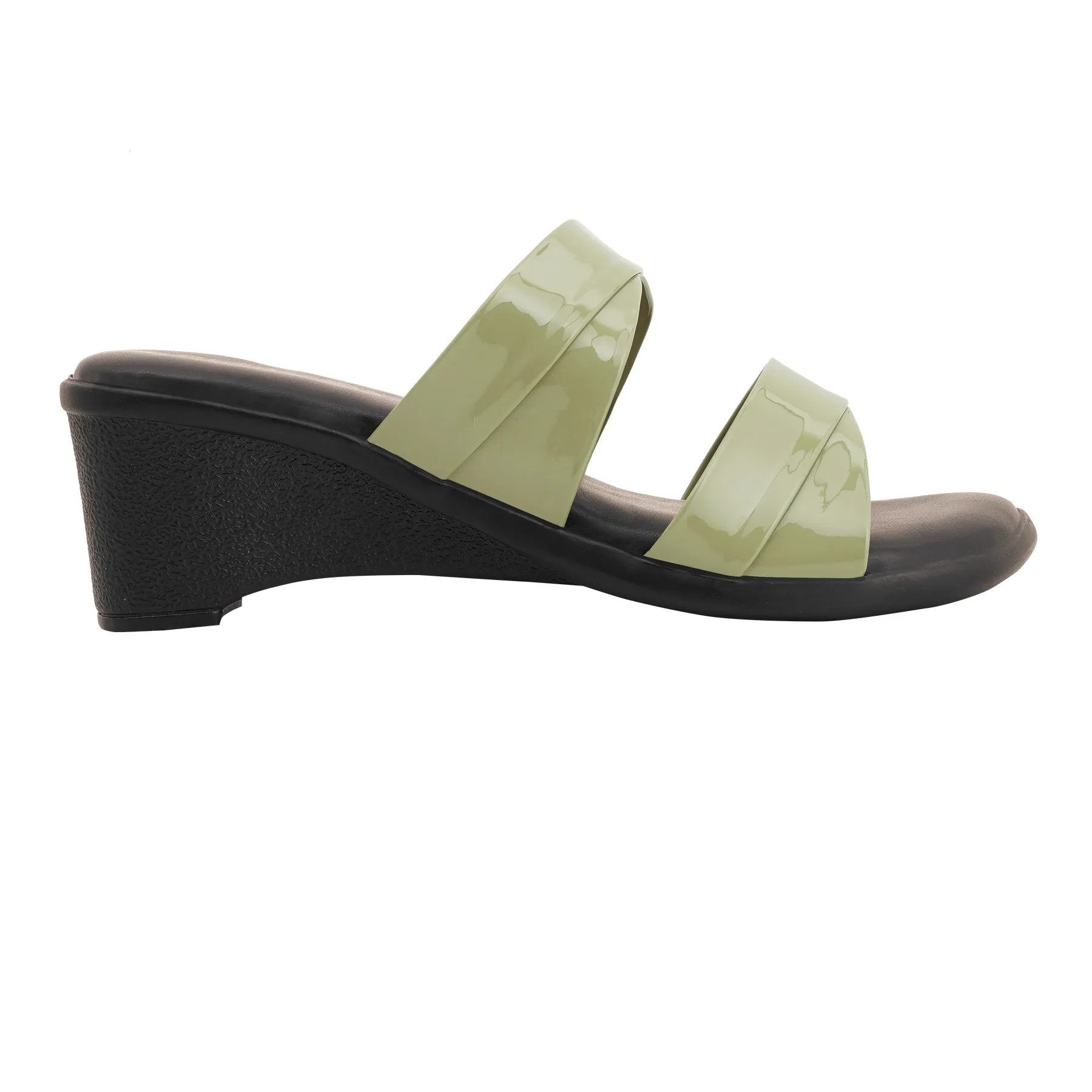 Elina Glossy Dual-Strap Block Heel Slides – Olive Green - Image 5