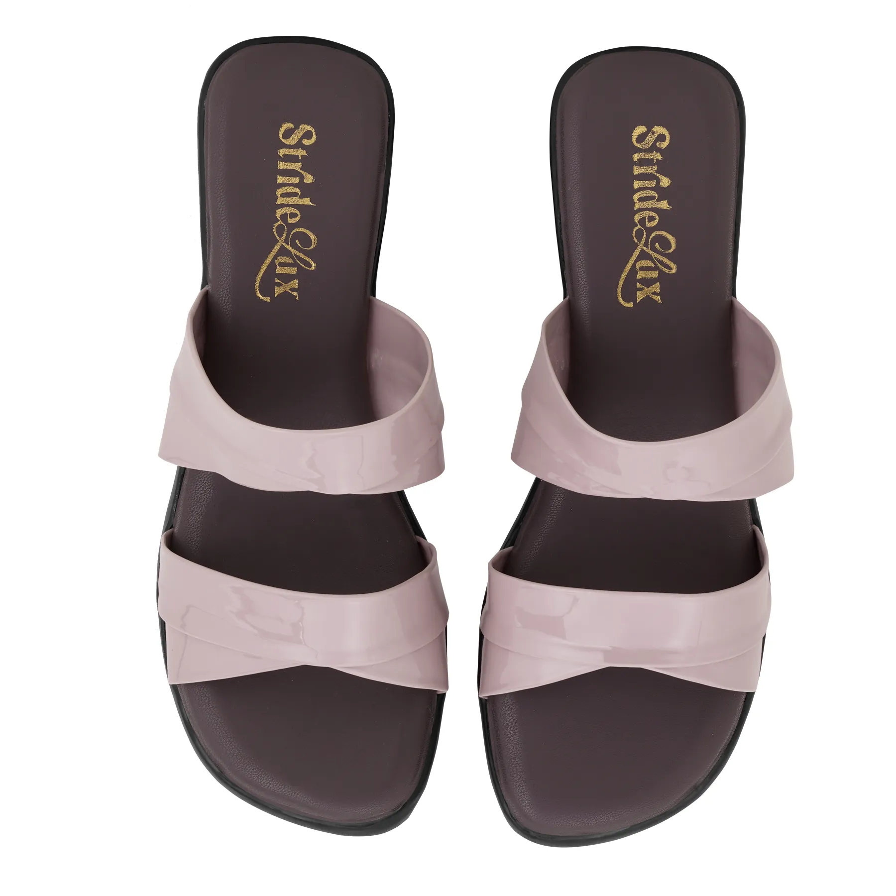 Elara Gloss Mid-Heel Slides – Mauve Pink