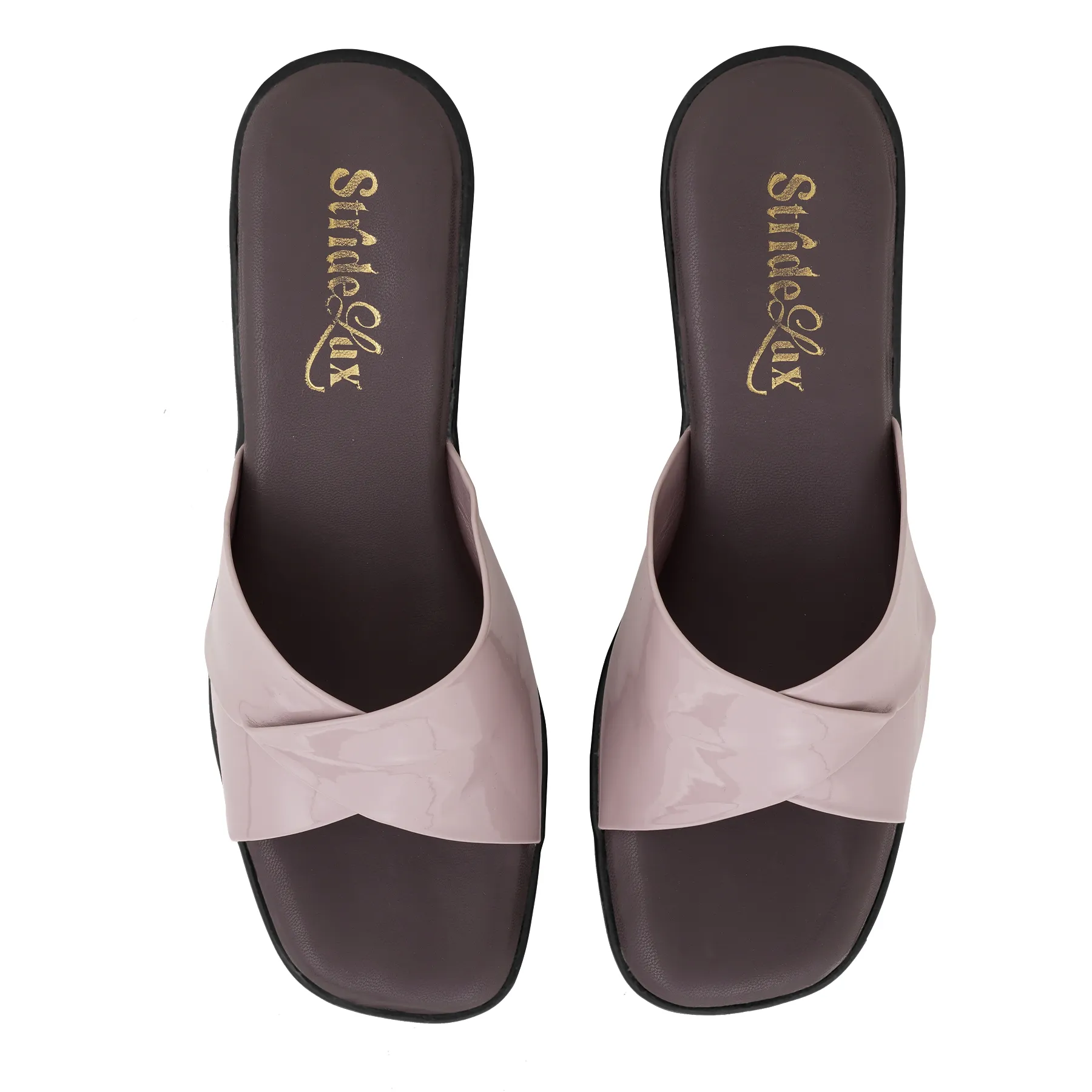 Amara Gloss Cross Strap Block Heels – Blush Mauve