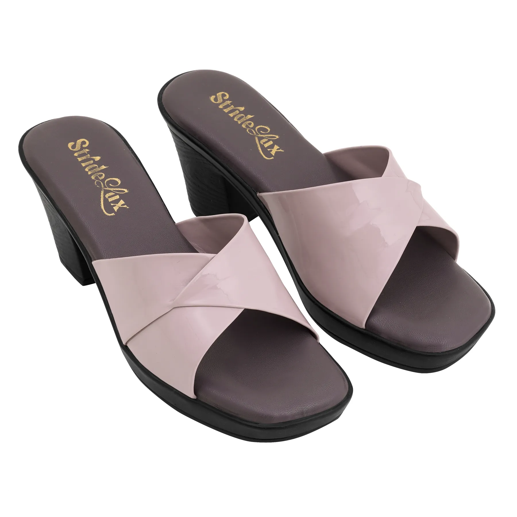 Amara Gloss Cross Strap Block Heels – Blush Mauve