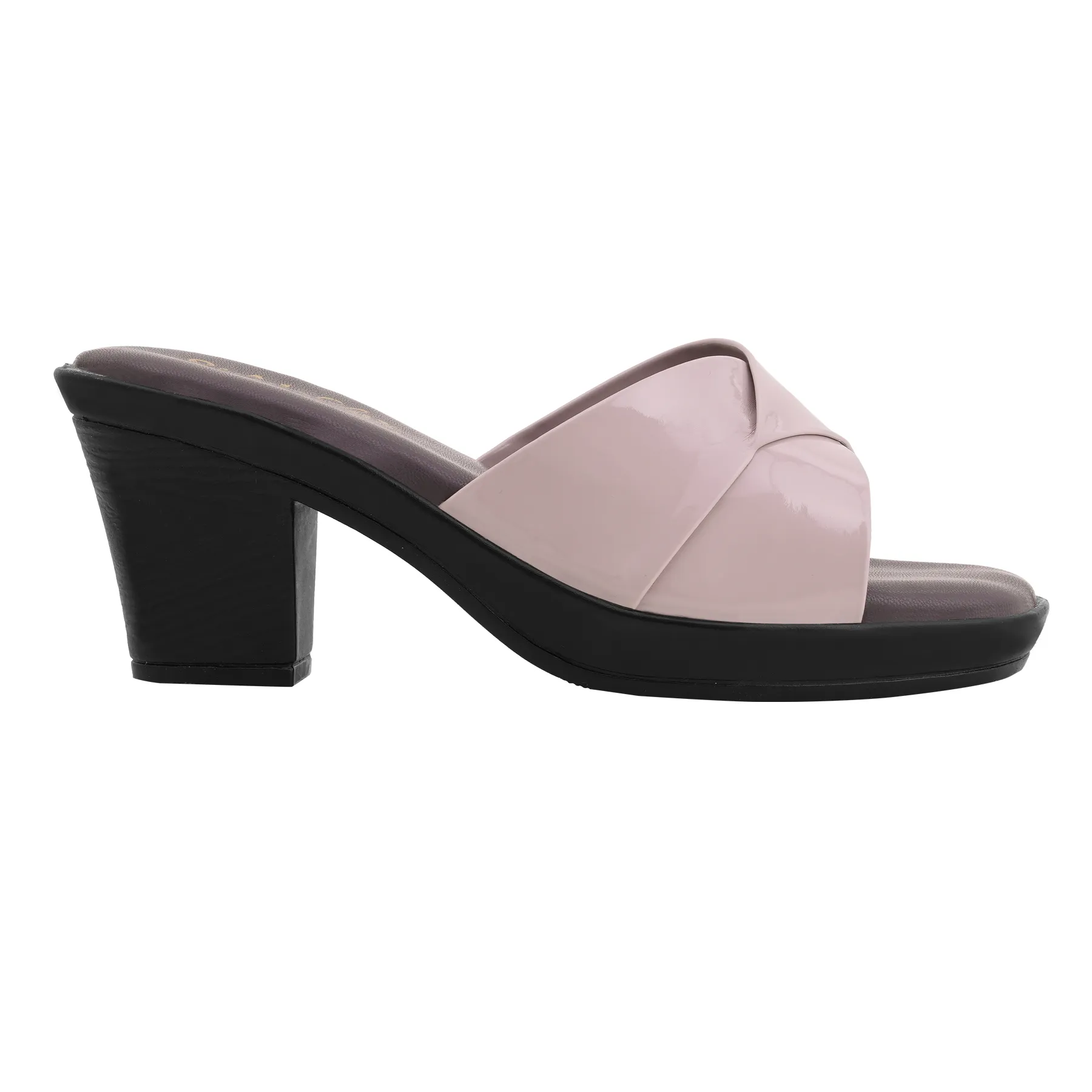 Amara Gloss Cross Strap Block Heels – Blush Mauve - Image 5