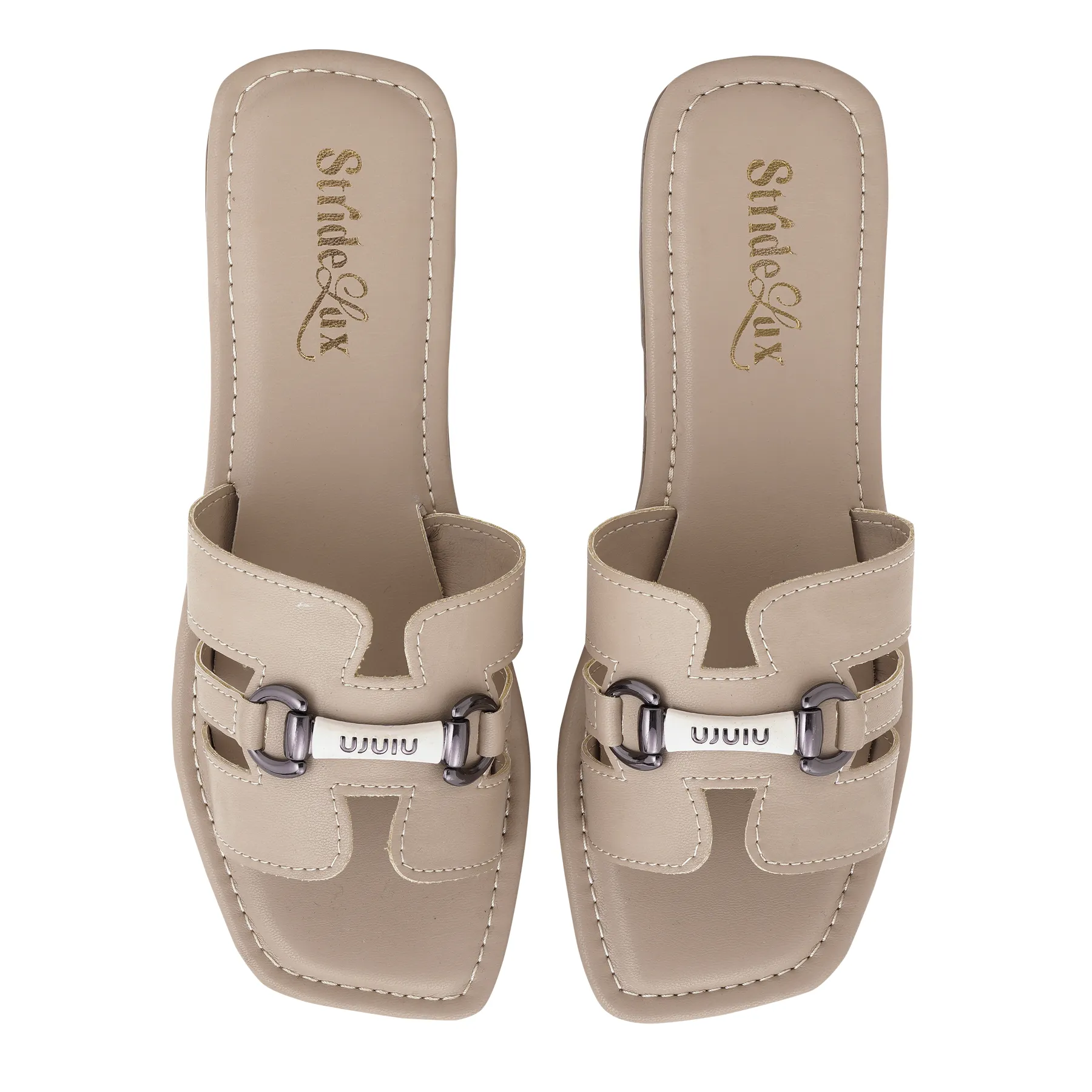 Elina H-Cut Flat Slides – Soft Beige
