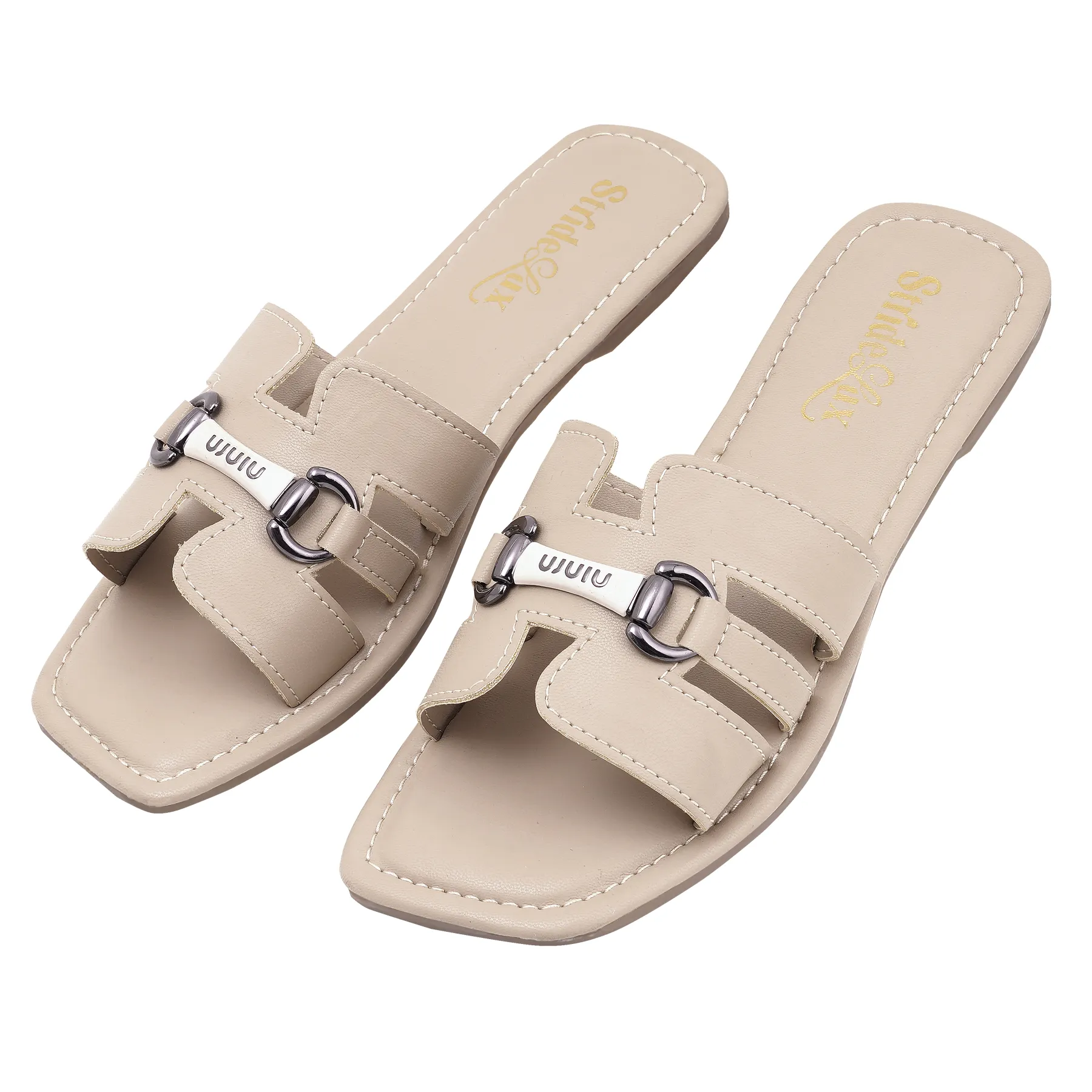 Elina H-Cut Flat Slides – Soft Beige