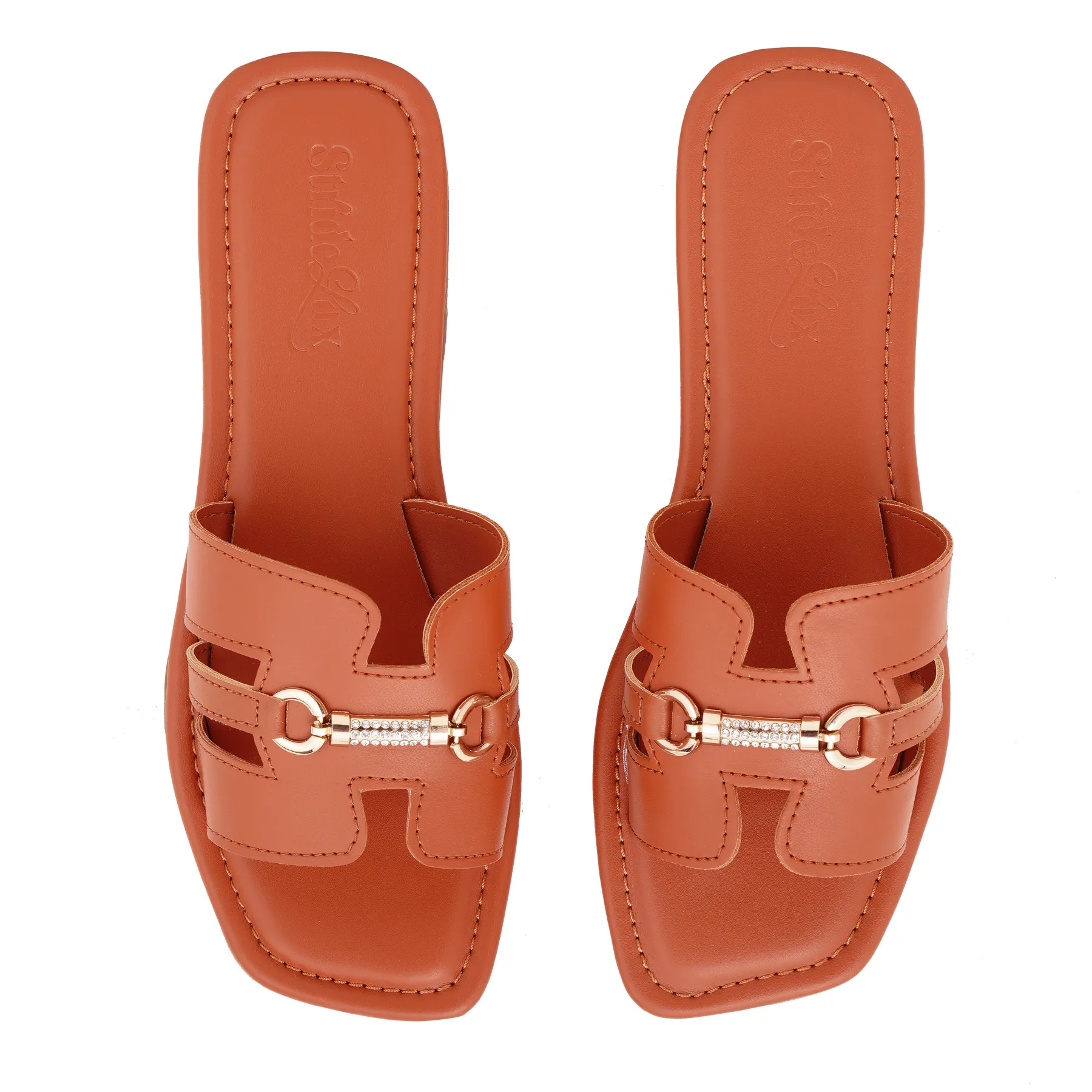 elina H-Cut Flat Slides – Tan Brown