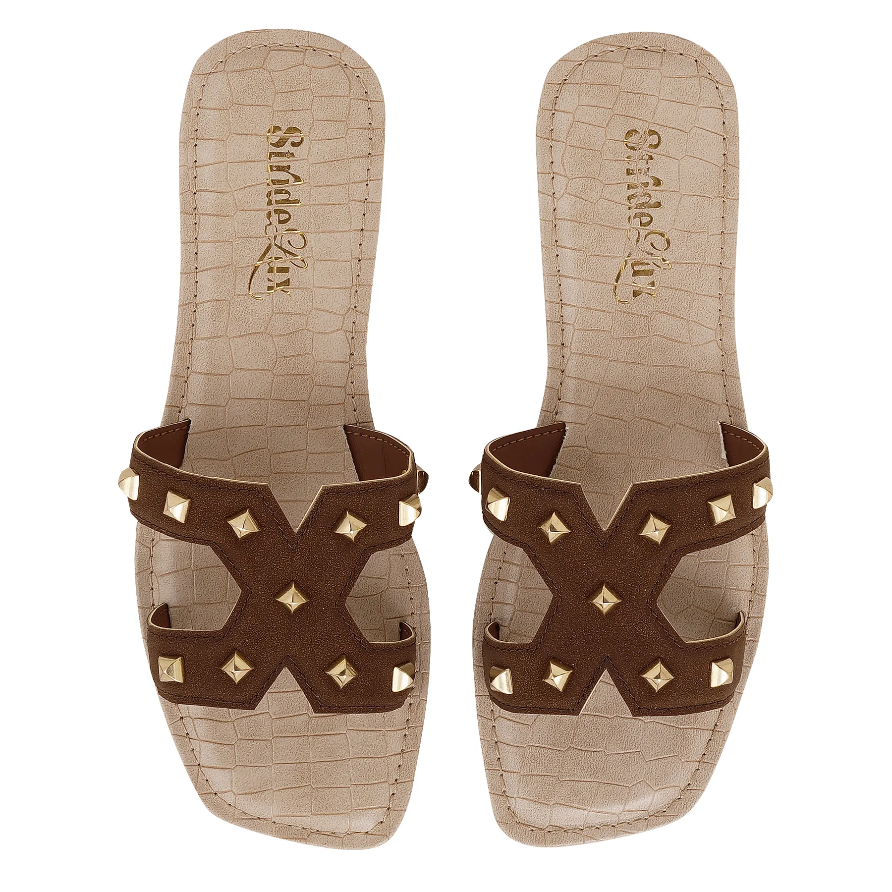 Aurelia Studded Flat Slides - Brown - Image 4