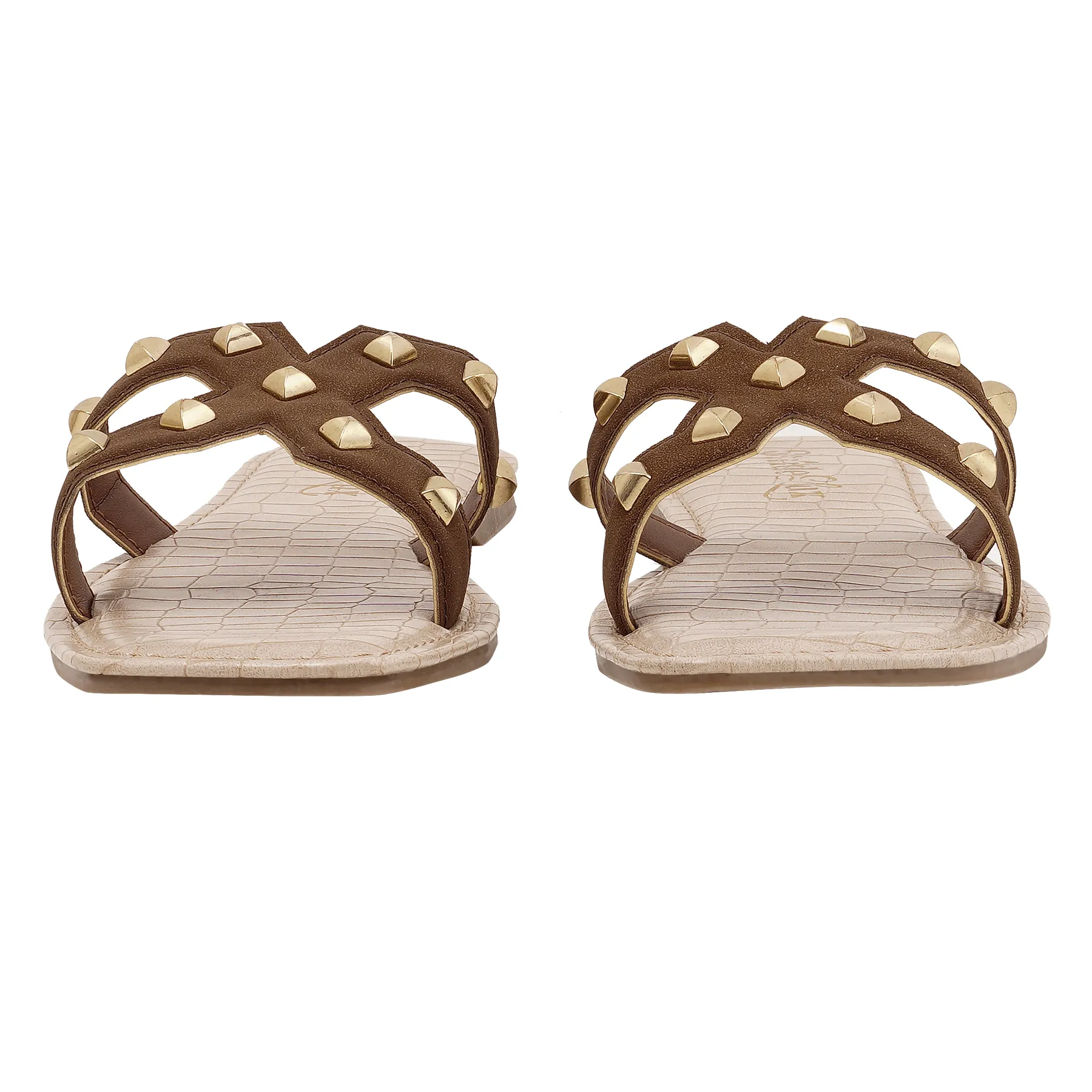 Aurelia Studded Flat Slides - Brown - Image 5