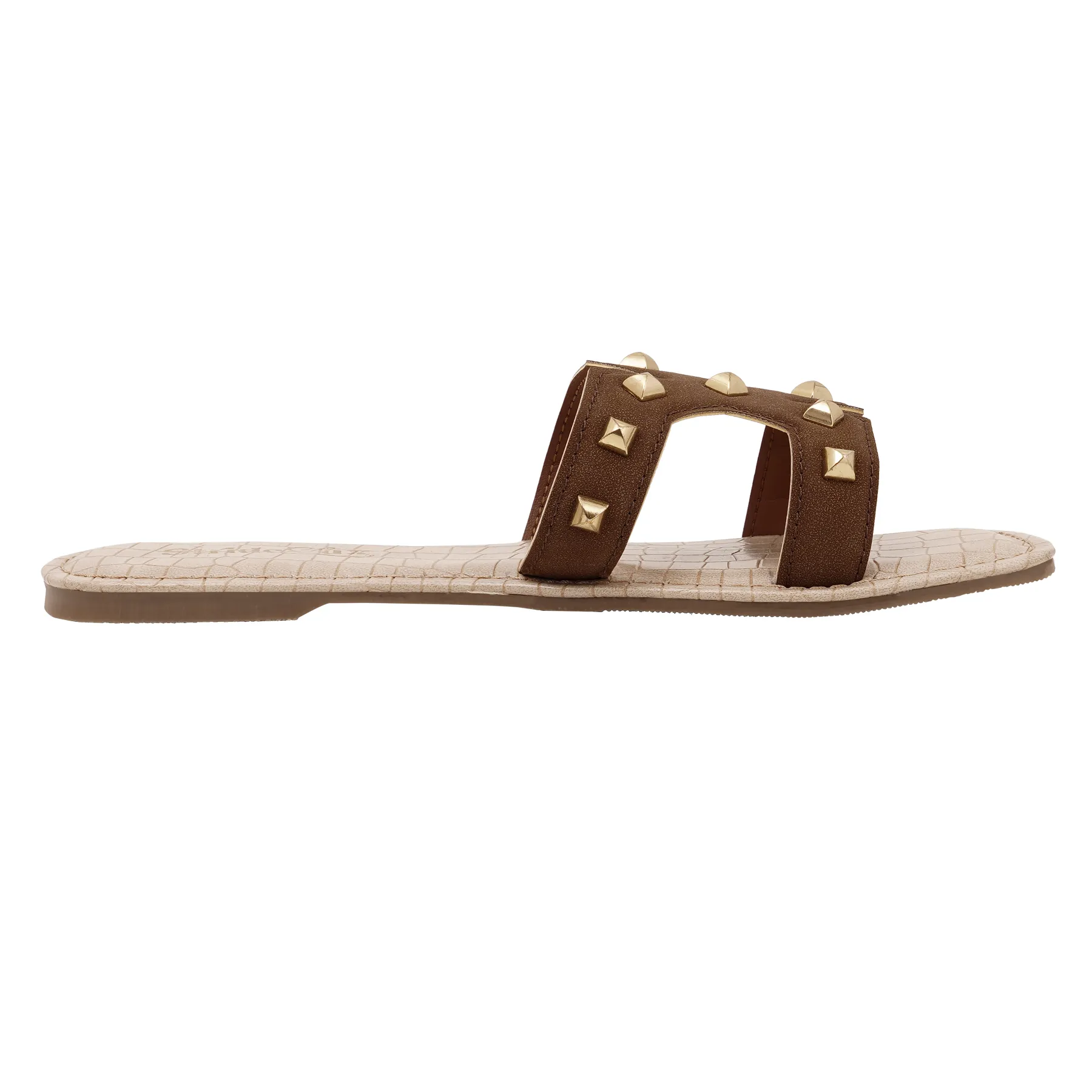 Aurelia Studded Flat Slides - Brown - Image 3