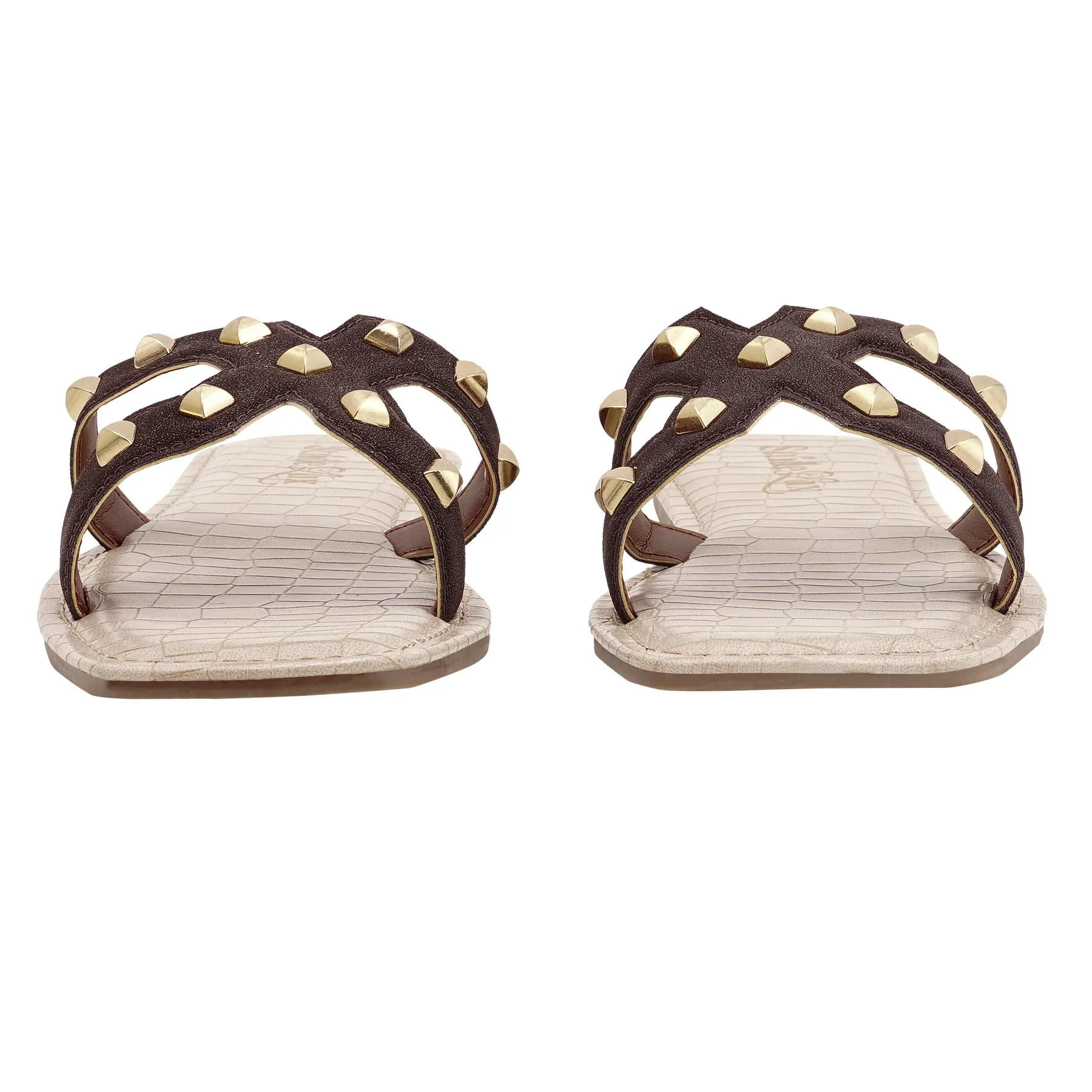 Aurelia Studded Flat Slides – Dark Brown - Image 3