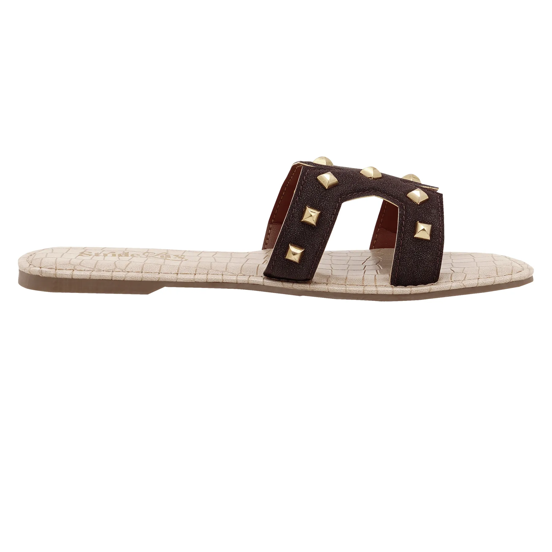Aurelia Studded Flat Slides – Dark Brown - Image 6