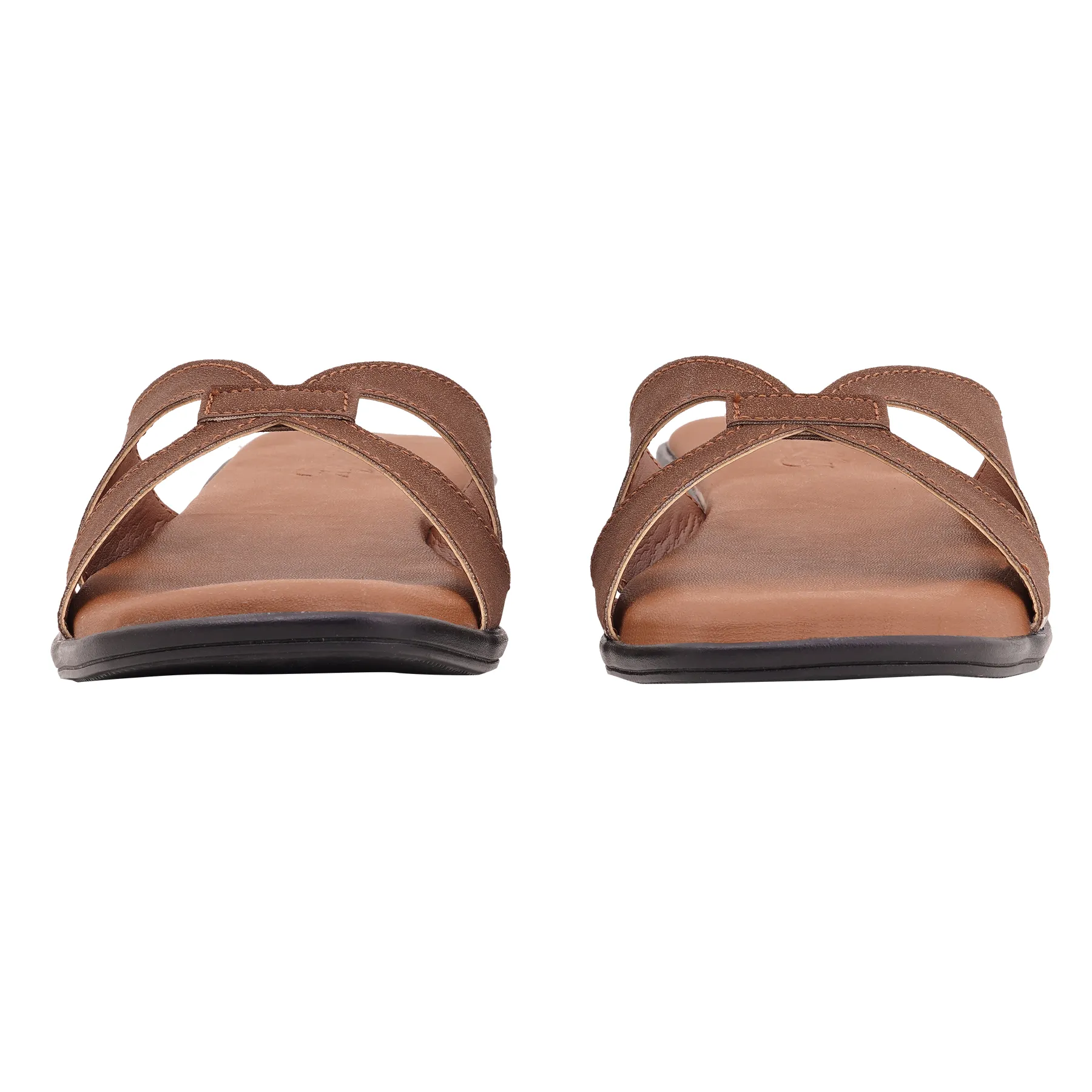 Aveline Cross Strap Flat Slides – Tan Brown - Image 3