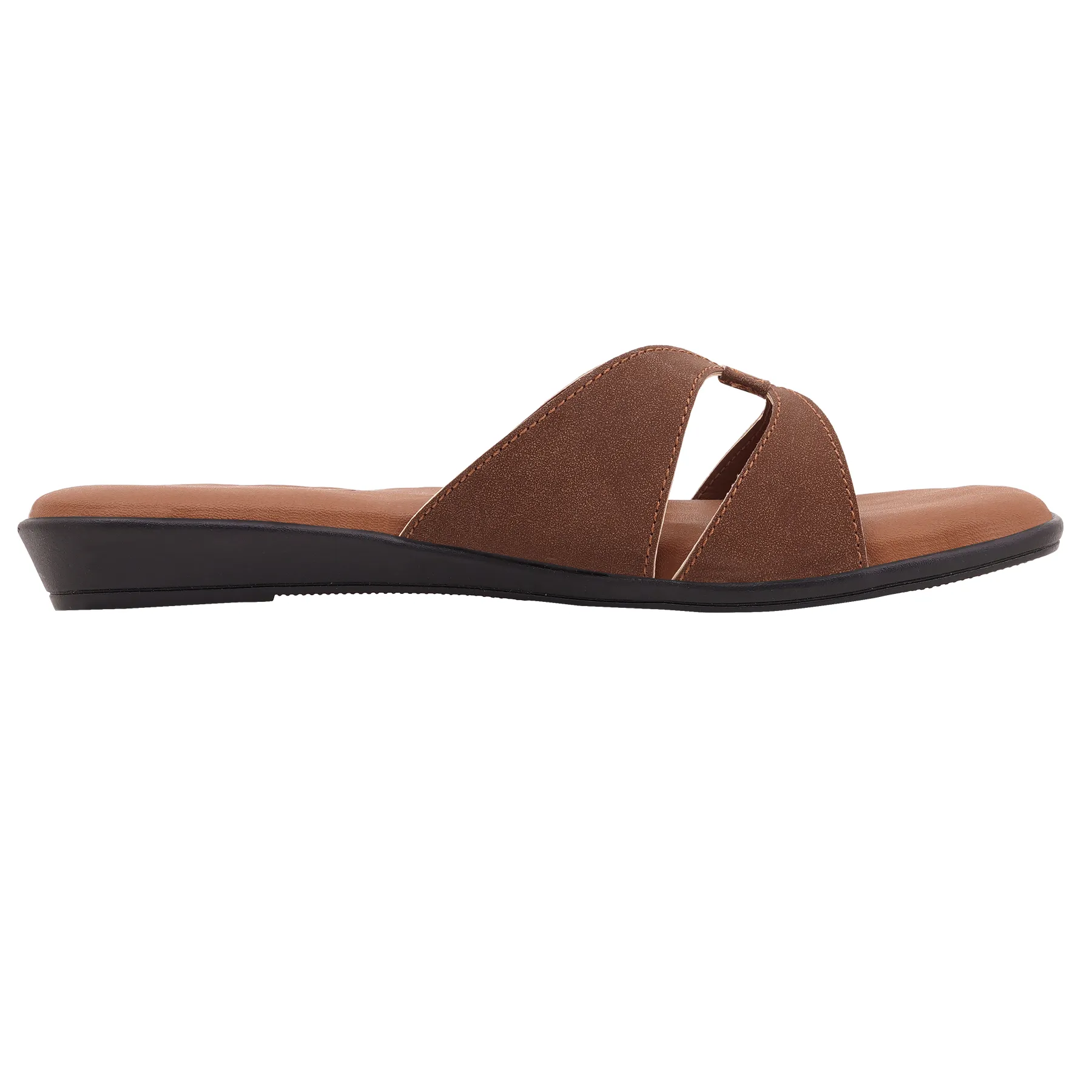 Aveline Cross Strap Flat Slides – Tan Brown - Image 5