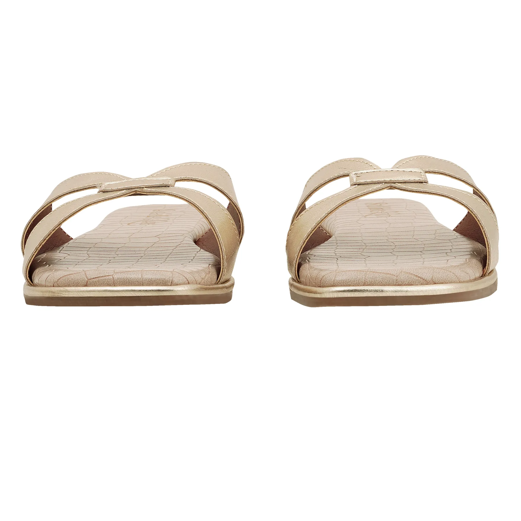Elara Cross Strap Flat Slides – Soft Gold - Image 3