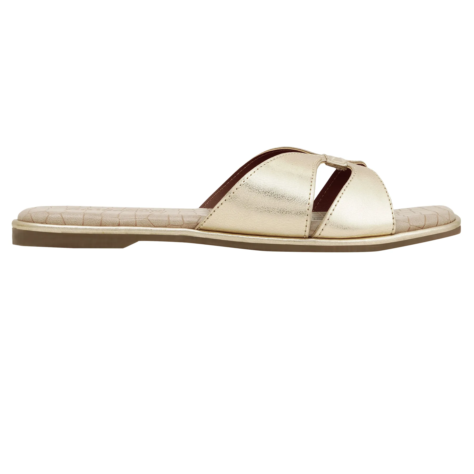 Elara Cross Strap Flat Slides – Soft Gold - Image 5