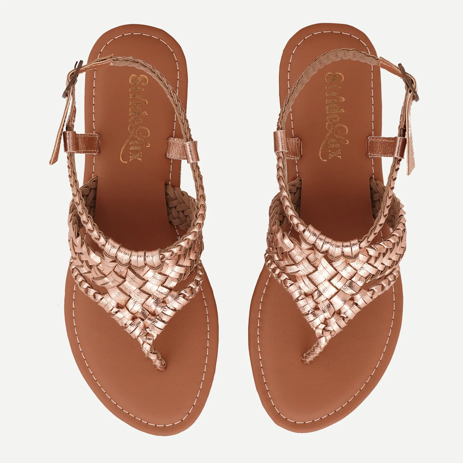 Escalva – Rose Gold Handwoven Flat Sandals