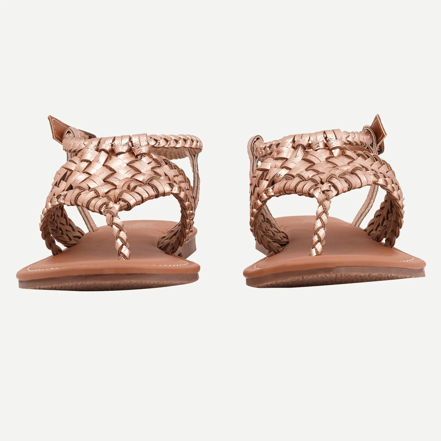 Escalva – Rose Gold Handwoven Flat Sandals - Image 3