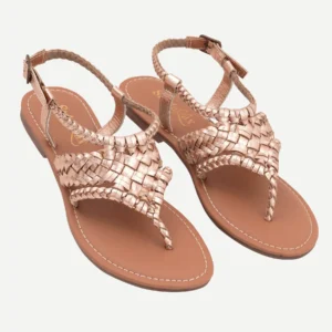 Escalva – Rose Gold Handwoven Flat Sandals