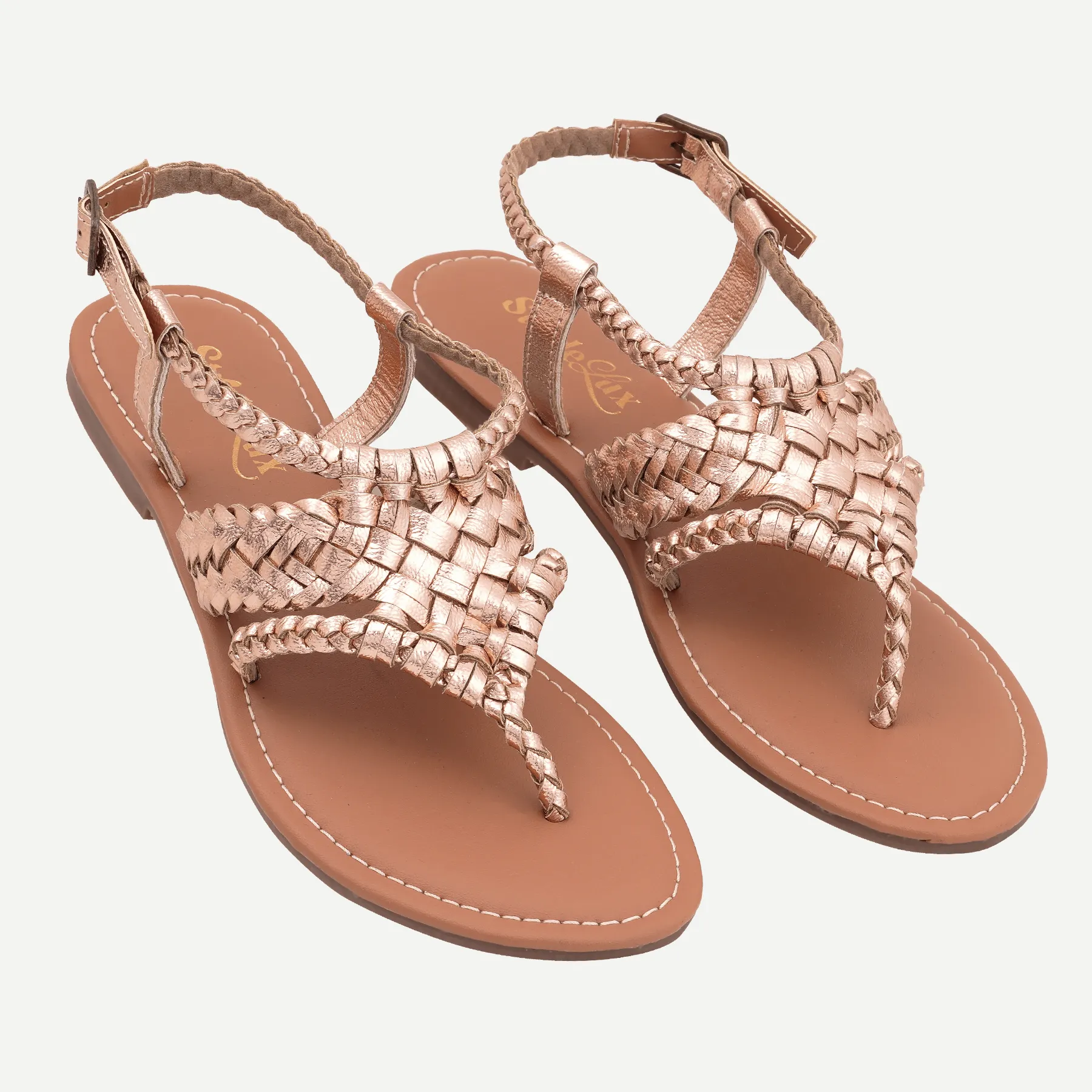 Escalva – Rose Gold Handwoven Flat Sandals