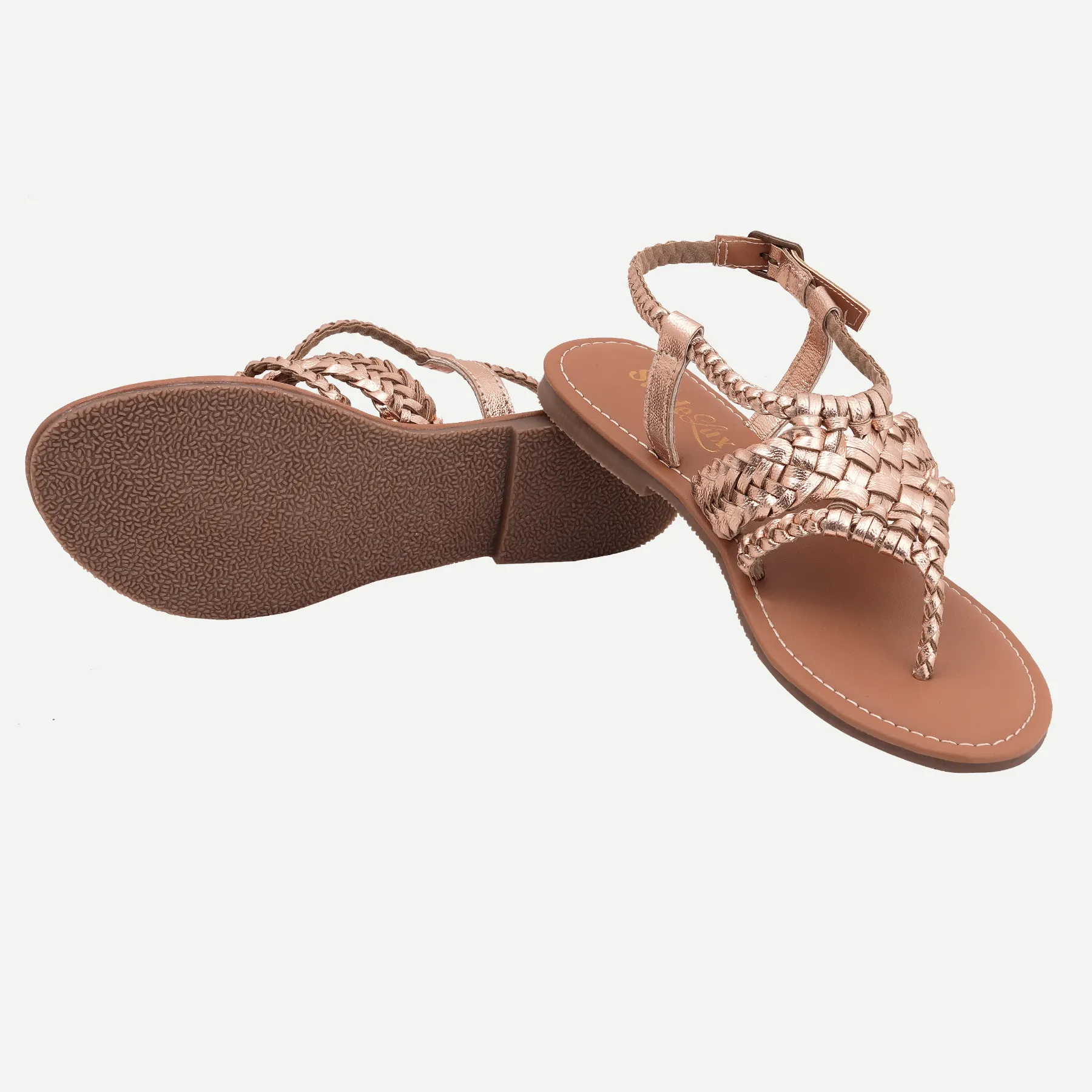 Escalva – Rose Gold Handwoven Flat Sandals - Image 6