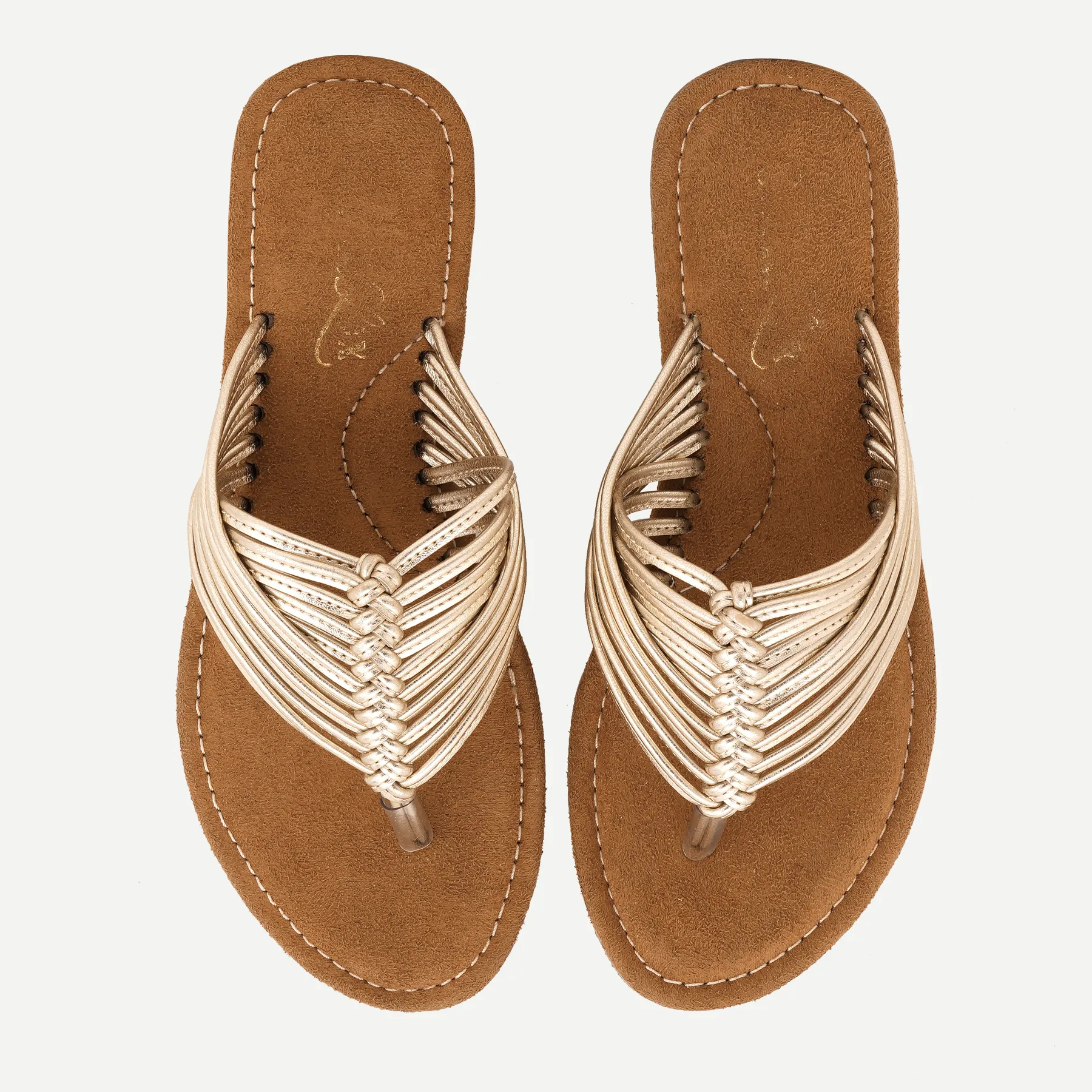 Aurelia Gold Woven Flat Sandals