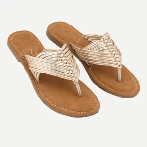 Aurelia Gold Woven Flat Sandals