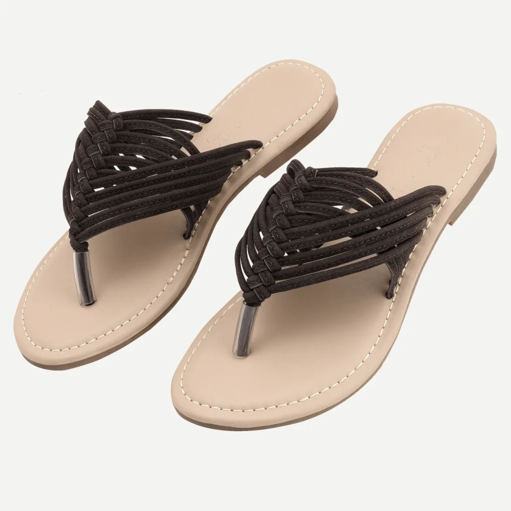 Aria Woven Toe-Ring Flat Slides – Espresso Brown