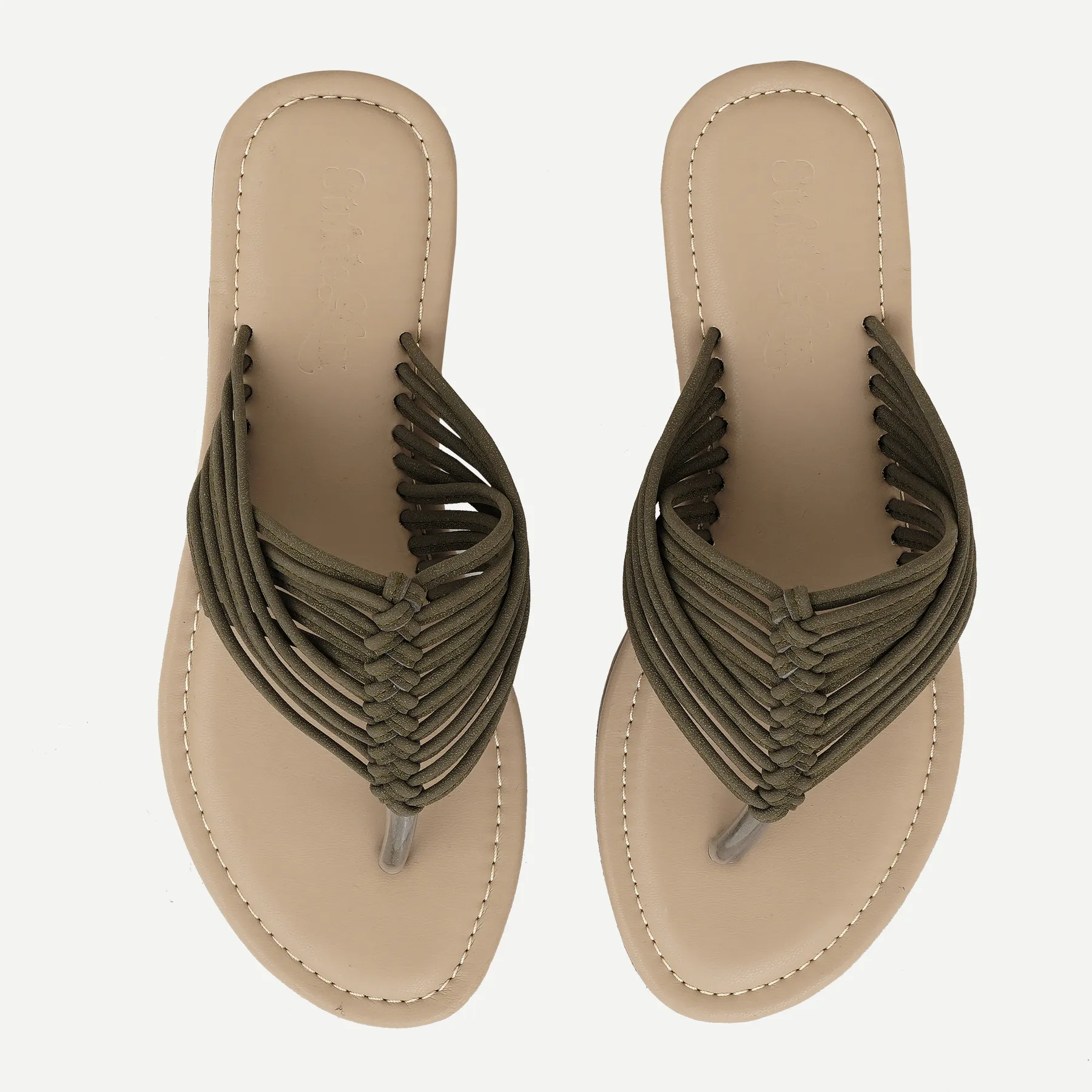 Aria Woven Toe-Ring Flat Slides – Olive Green
