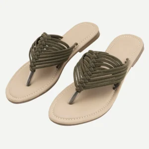Aria Woven Toe-Ring Flat Slides – Olive Green