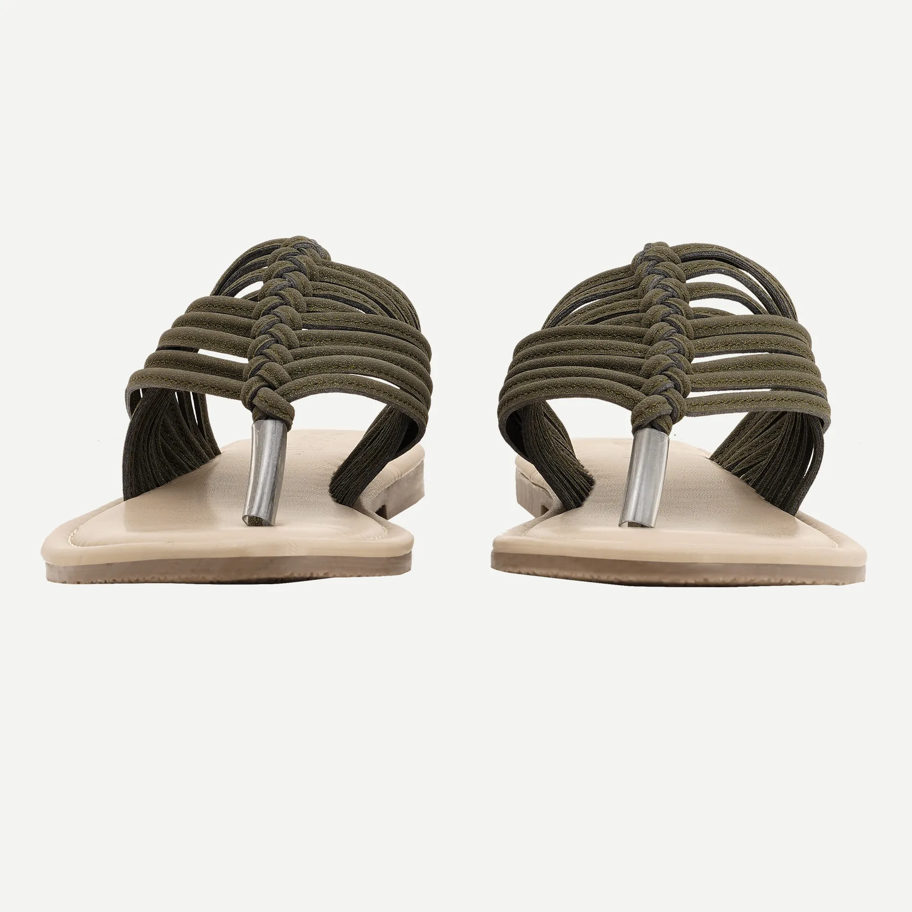 Aria Woven Toe-Ring Flat Slides – Olive Green - Image 3
