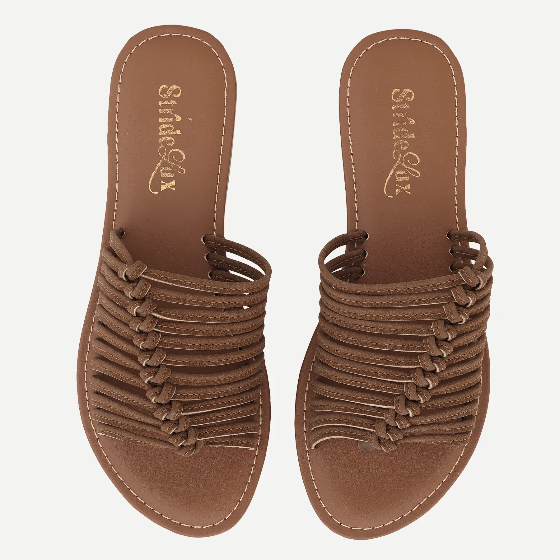 Aria Woven Thong Flat Slides – Chestnut Brown