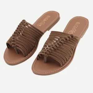 Aria Woven Thong Flat Slides – Chestnut Brown