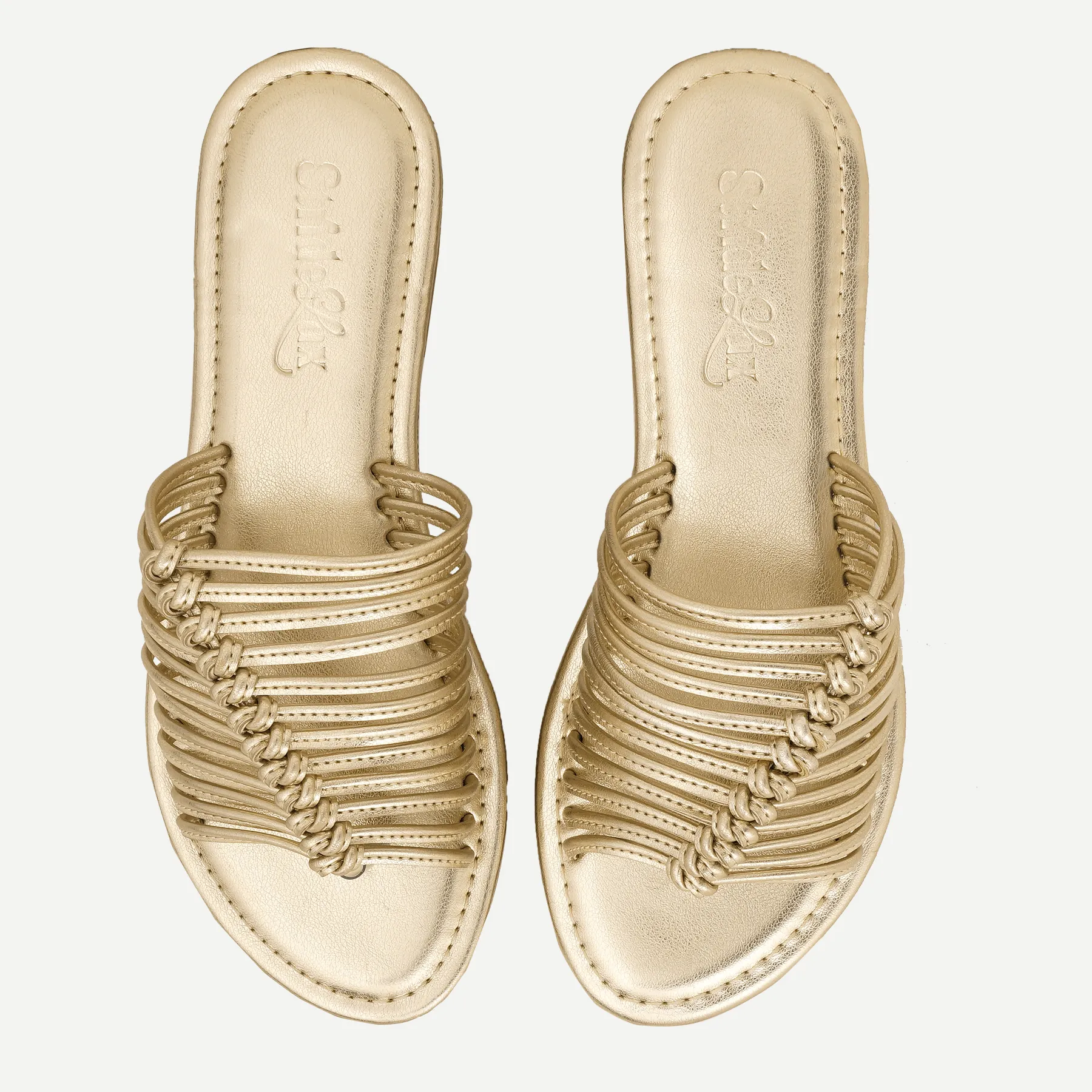 Aria Metallic Braided Flat Slides – Soft Gold