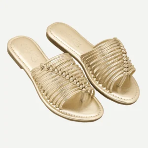 Aria Metallic Braided Flat Slides – Soft Gold