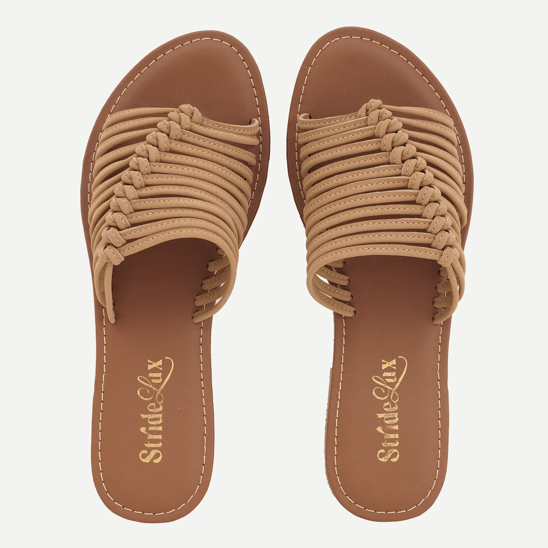 Aria Braided Flat Slides – Tan Brown