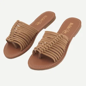 Aria Braided Flat Slides – Tan Brown