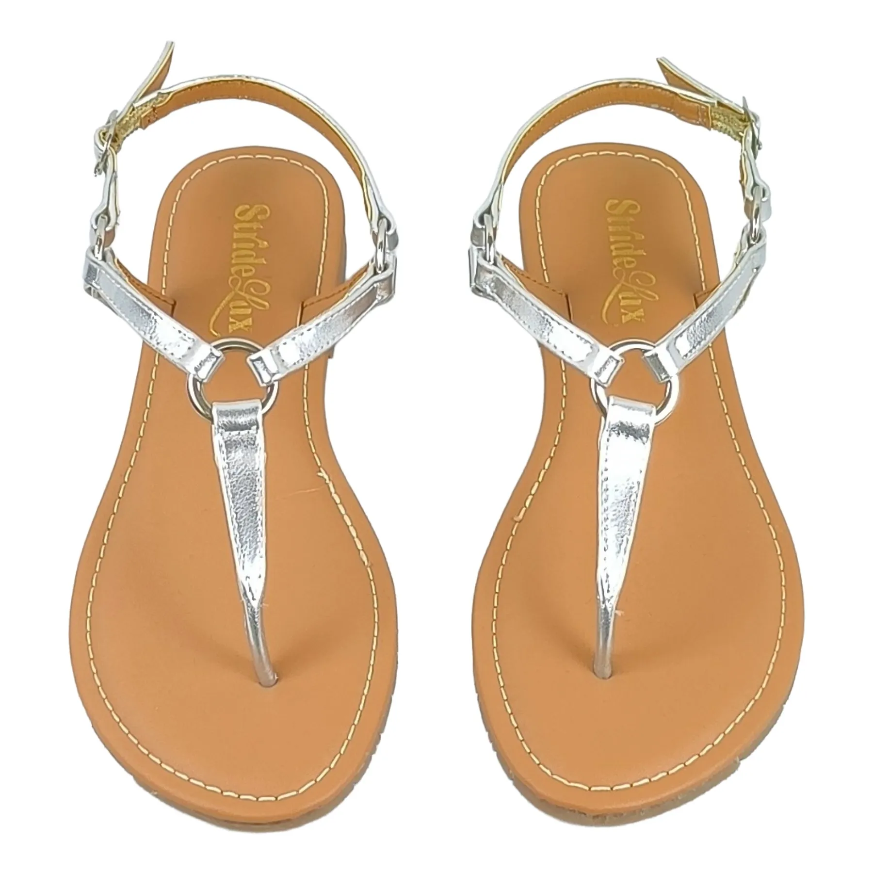 StrideLux Women Metallic T-Strap Toe-Ring Flat Sandals – Silver