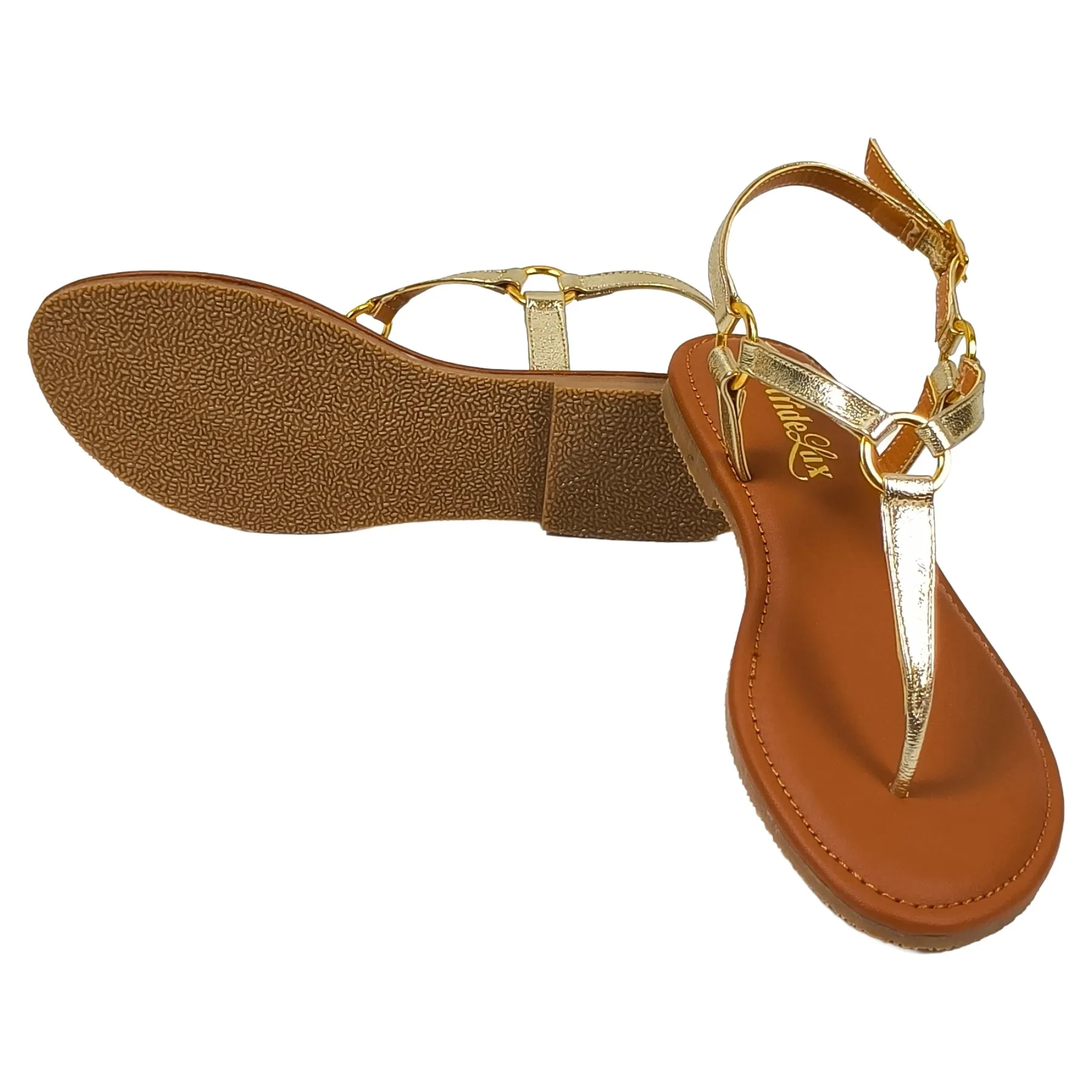 StrideLux Aurelia Ring-Link Toe-Ring Flat Sandals – Luxe Gold - Image 7