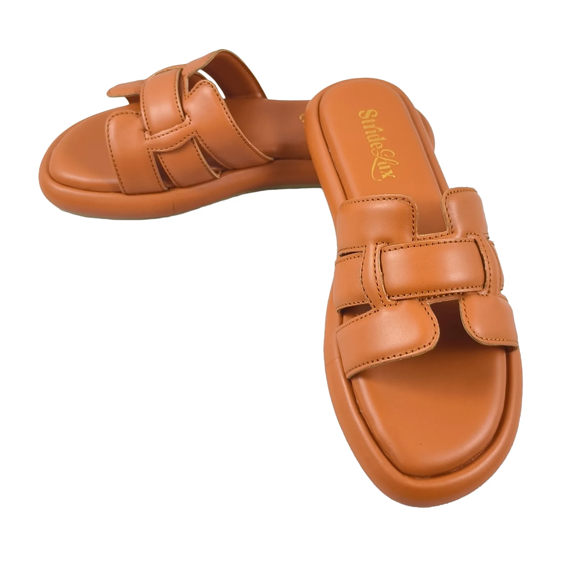 StrideLux Tan Comfort Crossover Flat Slides - Image 8