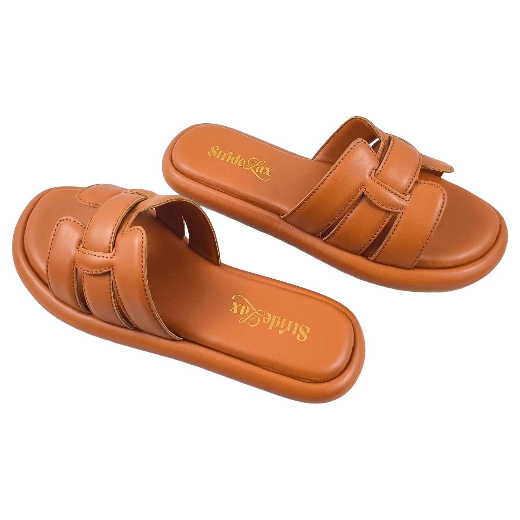 StrideLux Tan Comfort Crossover Flat Slides - Image 7